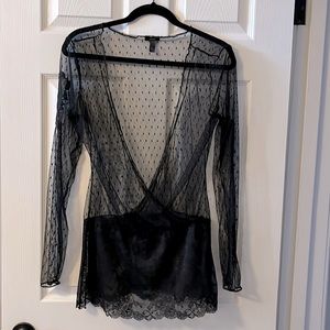 Soma sheer polka dot and lace faux wrap top